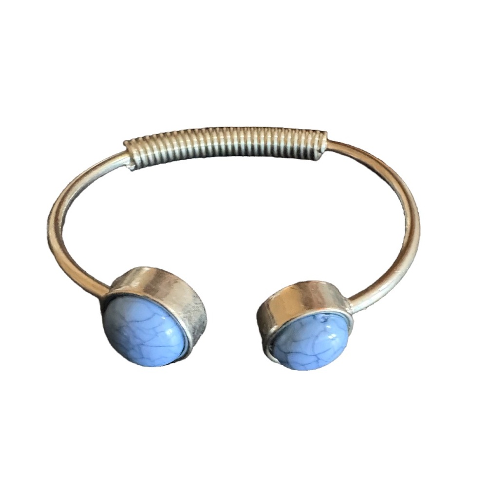 Silver Cuff Bracelet with Blue Stone Accents